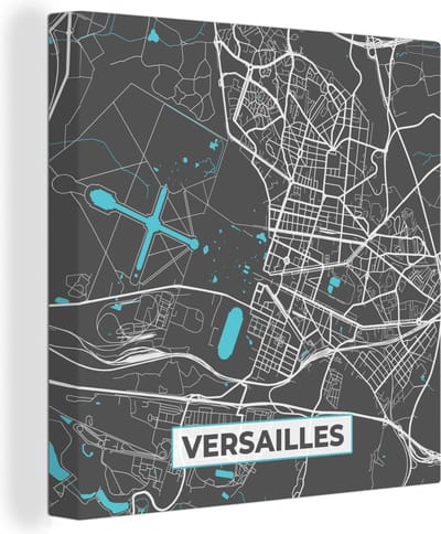 Canvas Schilderij Plattegrond – Versailles – Stadskaart – Kaart – Frankrijk - 20x20 cm - Wanddecoratie