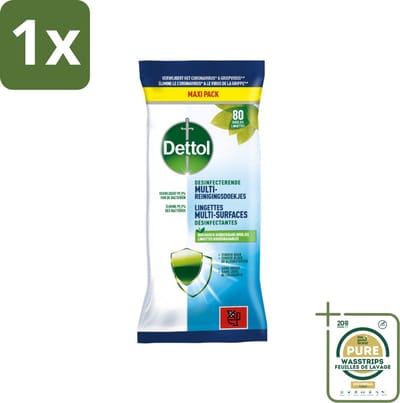 1 x Dettol - Multi-Reinigingsdoekjes - Desinfecterend - Zonder Bleek & Geurstoffen - Biologisch Afbreekbaar - 80 Doekjes- Reinigingsdoekjes - Keukenvet Verwijderen - Hygiëne - Vuil Verwijderen - Desinfecterend