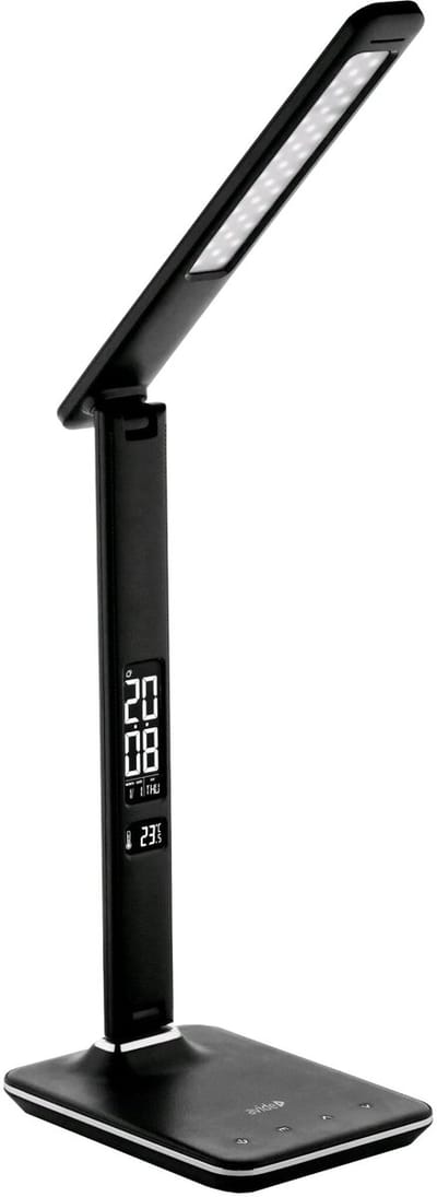 Avide LED Bureaulamp Nathan Dimbaar 6W - Met Kalender + Alarm + Klok + Thermometer Functie - 360 lumen - Zwart