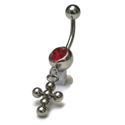 Aramat Jewels | Navelpiercings | Rood Zirkonia Kruisje Stalen Navelpiercing | | | |8mm | Staal | Volwassenen | Verkleurd niet