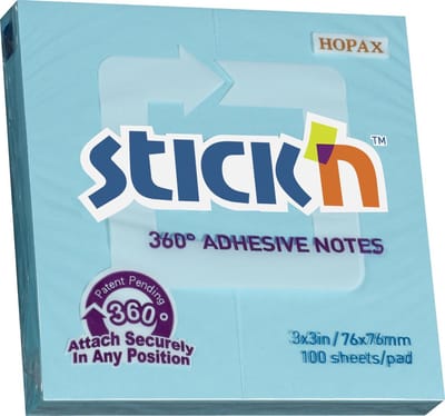 Stick'n Adhesive Notes - 360 Graden Lijmrand - Sticky Notes - 76x76mm - Blauw - 100 Memoblaadjes