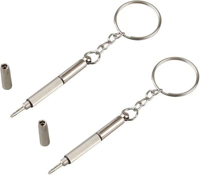 Set van 2 - Multifunctionele sleutelhangerschroevendraaier - Voor brillen en elektronica (zilver)
