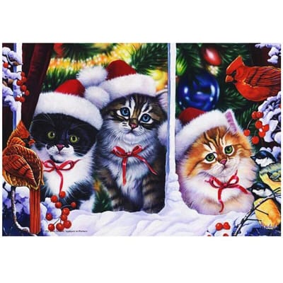 Kerst Kat Gelukkig Nieuwjaar Volledige Ronde Boor Cartoon Foto van Steentjes 5d Diydiamond Schilderen 20X30CM gray