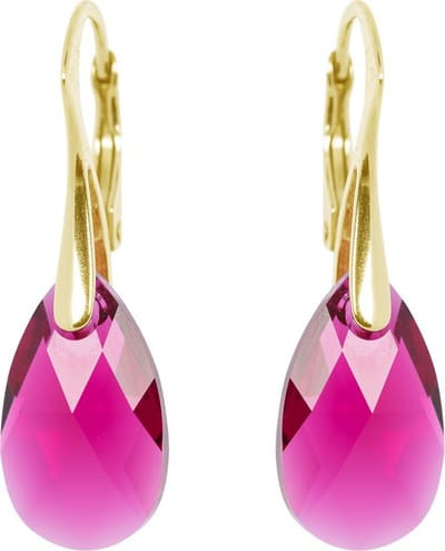 DBD - Goud Vergulde Zilveren Oorbellen - Druppel - Swarovski Kristal Elements - Robijn Rood - 16MM - Anti Allergisch