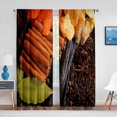 Épices et Herbes Poivrons sur un Fond en Bois Rideau Voile pour Rideaux de Salon Chambre Cuisine Rideaux en Tulle Fenêtre 1 PCS W100XH250cm&Grommet Top