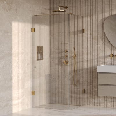 Brauer Void - Carving Douchecabine met Draaideur - Helder Glas - 80x80x200 cm - incl. Glascoating - PVD Goud Geborsteld