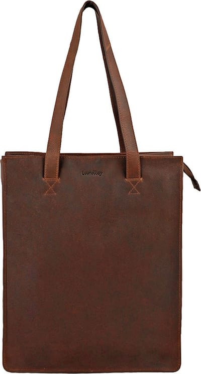Landley Leren Dames Shopper 13 inch Laptoptas - Handtas / Schoudertas - 13.3 inch - Leer - Cognac Bruin