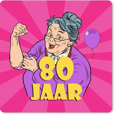 Muismat 20x20 cm - Mousepad Verjaardag - Jubileum - Vrouw - 80 Jaar - Muismatten
