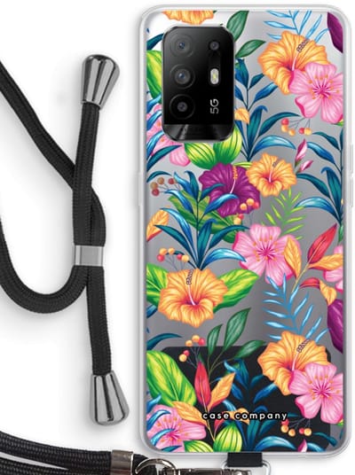 Case Company® - Hoesje met koord geschikt voor Oppo A94 5G hoesje met Koord - Tropisch 2 - Telefoonhoesje met Zwart Koord - Bescherming aan alle Kanten en Over de Schermrand