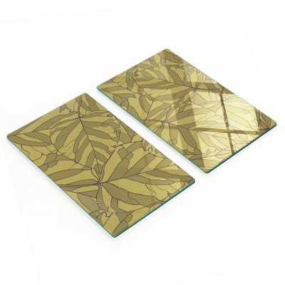 Decoratieve glazen snijplanken voor in de keuken met bladmotief, 2x30x52 cm