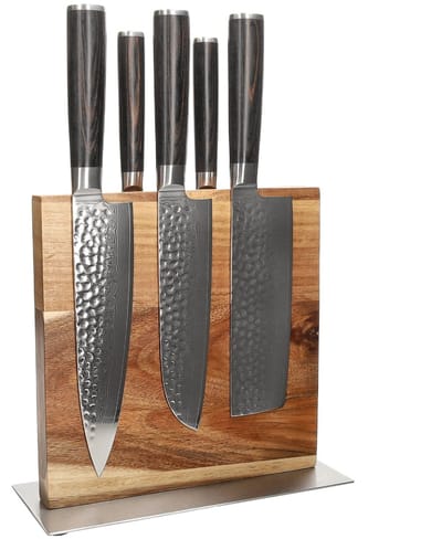 Shinrai Knives - Hammered Damast BR 5-delige Messenset + Messenblok Cito dubbelzijdig