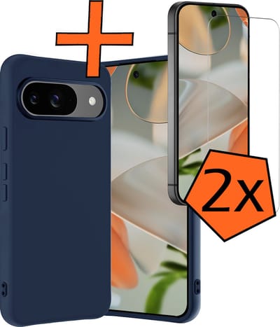 Hoes - Met 2x Screenprotector - Geschikt voor Google Pixel 9 - Sterk & Shockproof - Back Cover - Siliconen Case - Telefoon Hoes - Donkerblauw
