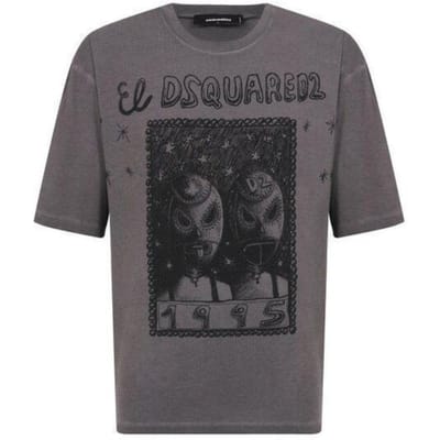 DSquared2 Heren El Grafisch T-shirt Loose Fit (Houtskool Grijs)