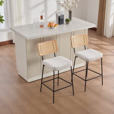 Eetkamerstoelen Set Van 2 - Eetkamerstoel - Eetkamerstoelen - Gewatteerde zitting - Massief houten frame - Chenille - Metalen stoelpoten - Modern Design - ivoorkleurig