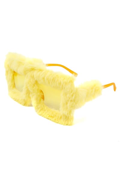 KIMU® Vierkant Bont Zonnebril - Geel Montuur Kunststof - Gele Glazen - Ara Bij Kuiken Kanarie Tweety Big Bird Zonnebril Bril Vacht Zacht Dons Festival