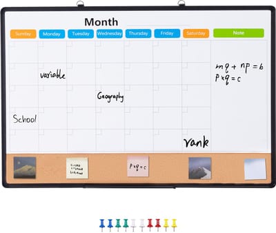Maandkalender Whiteboard,91 X 61 cm, met Aluminium Frame - 2-In-1 Magnetisch Whiteboard en Wandgemonteerd Prikbord - Perfect