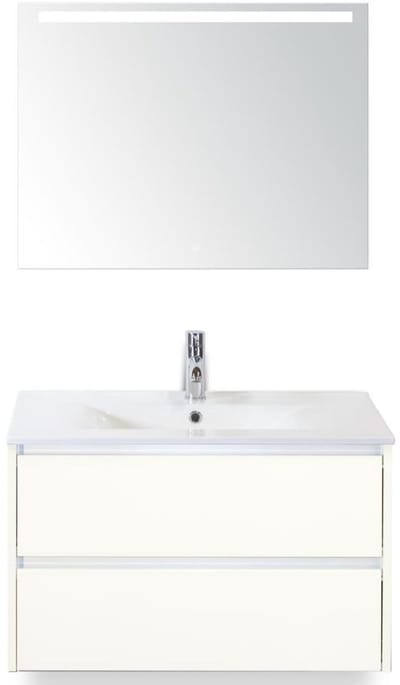 Dante Badmeubelset 80 cm - Wit Hoogglans - Keramische Wastafel Wit Enjoy met Sence Spiegel