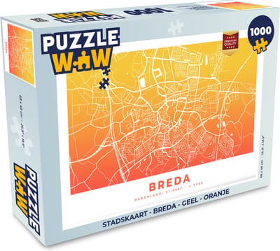 Puzzel Stadskaart - Breda - Geel - Oranje - Legpuzzel - Puzzel 1000 stukjes volwassenen - Plattegrond