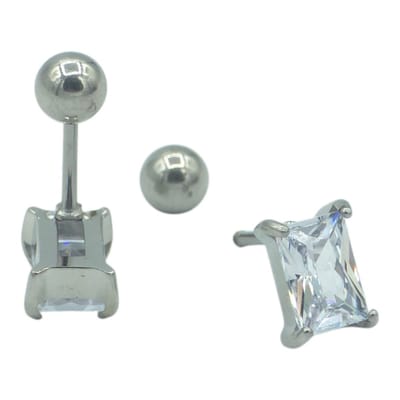 Solitair oorknopjes met Emerald Cut CZ steen - 7.2 x 5.2mm - Schroefsluiting