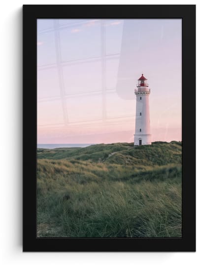 Poster in lijst - Fotolijst 20x30 cm - Posters - Vuurtoren - Duinlandschap - Zee - Posterlijst zwart - Decoratie - Wanddecoratie woonkamer - Muurdecoratie slaapkamer