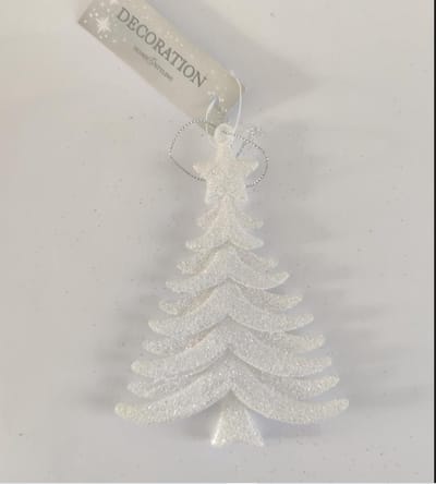 Kersthanger Kerstboom - WIT & Glitters - Kerstboom hanger - Lengte 10 cm x Breedte 1 cm x Hoogte 14 cm -