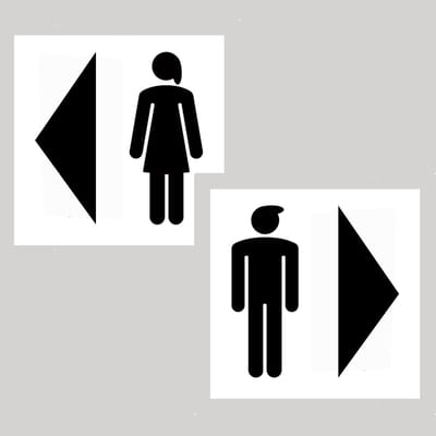 Toilet WC-bordjes – Set deurbordjes dames heren – met pijl – pictogrambord – zelfklevend – 10 × 10 cm – 3D-geprint – zwart/wit