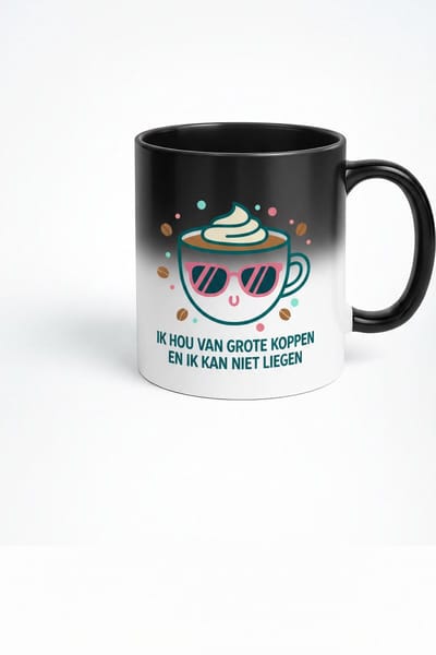 Ik Hou Van Grote Koppen Zwarte Magische Mok - Persoonlijke Koffiemok