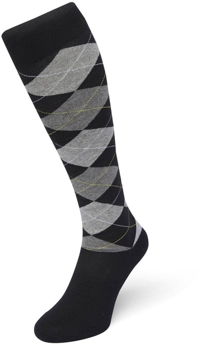 Bonnie Doon Heren Geruite Kniekousen Zwart maat 40/46 - Knie Kousen - Ruit Patroon - Ruitjes Print - Uitstekend draagcomfort - Argyle Knee High - Kniesokken - Zakt niet af - OEKO-TEX - Black - BP212501.101