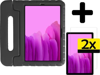 Hoes - Geschikt voor Samsung Galaxy Tab A7 (2020) - Met 2x Screenprotector - Kinderhoes Shockproof Bumper - Kidsproof Case - Tablet Hoesje - Kinder Cover - Zwart