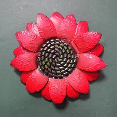 Metalen bloem decoratie - Wandkunst bloem - Tuin opfleuren - Handgeschilderd ontwerp - 1 Gram - Zonnebloem rood