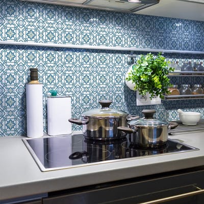 Zelfklevende muurstickers met tegelmotief voor keuken en badkamer - 30 Azulejos Turin cementtegelstickers - 30 stickers 10x10cm