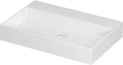 INK United wastafel porselein zonder kraangat inclusief porseleinen click plug en verborgen overloop systeem 70x45x11cm, glans wit