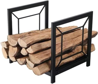 Houtopslag Rek - Brandhouthouder Stapelaar - Haardhout Opslag - Verhoogde Bodemplaten - 40 x 35 x 38 cm - Zwart
