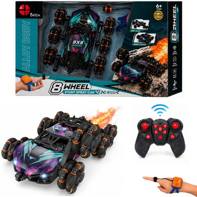 Benza RC Stuntauto met 8 Wielen Zwart – Handgebaarbesturing, 2.4GHz Afstandsbediening, 360° Drift & Flip, LED, Muziek en Spray – Oplaadbaar – Vanaf 6 Jaar