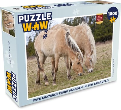 Puzzel Twee grazende fjord paarden in een grasveld - Legpuzzel - Puzzel 1000 stukjes volwassenen