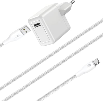 12w usb Adapter + usb C kabel 2 meter - Usb C oplader - 5v 2a usb stekker - Lange usb C kabel - Oplader gsm / telefoon / smartphone / powerbank / oordopjes