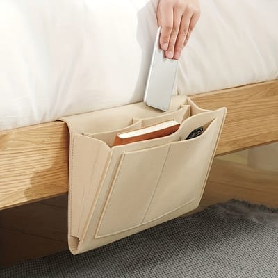 Jumada's - Opbergorganizer voor bed of bank - Tijdschriftenhouder - Nachtkastje accessoire - Vilt - 27 x 21 x 10 cm - Beige