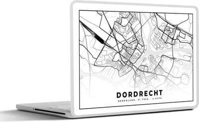 Laptop sticker - 12.3 inch - Kaart - Dordrecht - Zwart - wit - 30x22cm - Laptopstickers - Laptop skin - Cover