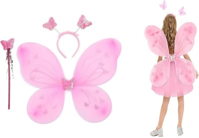 Fantasierijk kinder kostuum met feeënvleugels, tutu-rok en toverstaf voor meisjes, ideaal voor rollenspel en verjaardagsfeesten