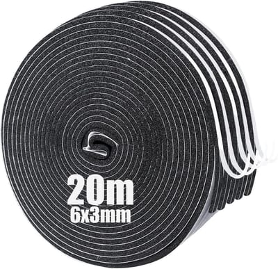 Afdichtingsband, Schuim Afdichtingsband 6mm (B) x 3mm (D), Schuimrubber Zelfklevend voor Deur Raam, deur Afdichting, Weerbestendig, Anti-botsing, Geluidsisolatie (Totale Lengte 20m)