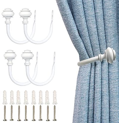 Witte Gordijnhouders - 4 stuks Wandgemonteerde Decoratieve Gordijnbinders voor Slaapkamer, Woonkamer en Kantoor