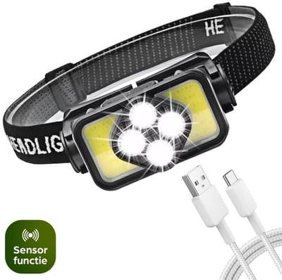 Exortus® Hoofdlamp - Hoofdlamp LED Oplaadbaar – Hoofdlampen - Hoofdlamp oplaadbaar - Waterdicht - Bewegingsdetectie – Verstelbaar – Met rood licht – Batterij indicatie