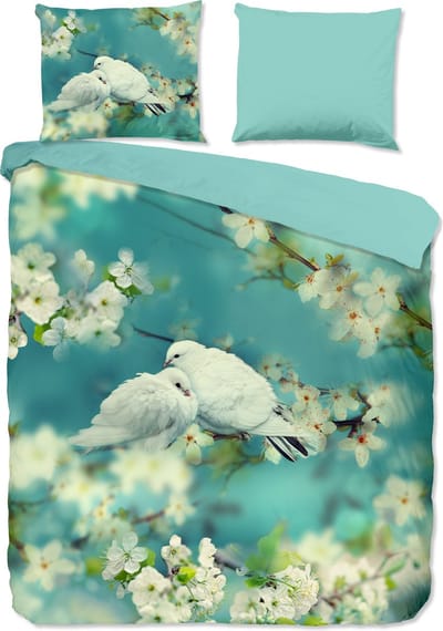 Good Morning dekbedovertrek witte duiven - 2 persoons 200x200/220 cm - Aqua - 100% Katoen renforce