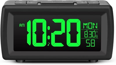 Digitale Wekker - Bureauklok Radio - Wakker Worden - Grote Cijfers - 6 x 10 cm - Zwart Groen
