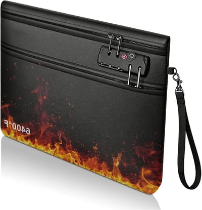 Veilige brandwerende documententas met slot (36 x 26 cm) - 12-laags hitte-isolatie, dubbele rits en ideale bescherming voor geld, paspoort en sieraden