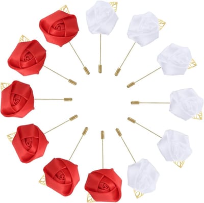 Bruidegom Rozen - Reverspeldjes Mannen - Bruiloft Feest - Zijde Stoffen - 5x7.5 cm - Wit Rood