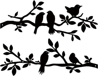 Vibrant Metalen Vogels Wanddecoratie, Silhouet van Vogels op Tak met Bladeren voor Binnen en Buiten, Perfect voor Tuin en Balkon