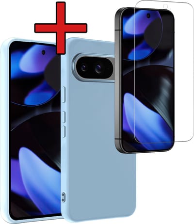 Hoesje - Met Screenprotector - Geschikt voor Google Pixel 9 - Sterk & Shockproof - Telefoon Hoes - Back Cover - Siliconen Case - Telefoonhoes - Lichtblauw