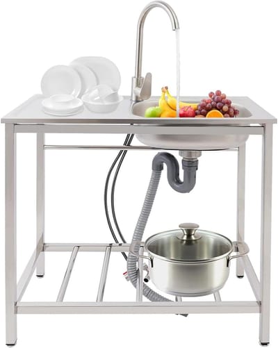 Vrijstaande Spoelbak - Werkbank Gootsteen - Keuken Werkplaats - Roestvrij Staal - 75 x 40 cm - Zilver