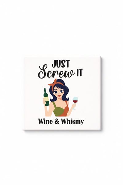 Wine and Whimsy Keramische Tegel – Grappige “Just Screw It” Wijn Quote Wanddecoratie Cadeau voor Wijnliefhebbers